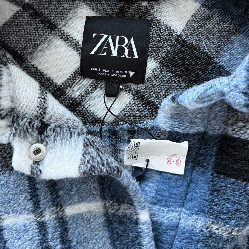 ZARA Blue Plaid Wool Blend Shacket Oversized Snap Button Jacket S - Picture 9 of 16